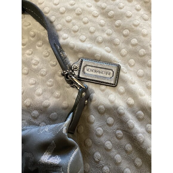 Coach Signature Script Lurex Hobo Silver Gray Bag NWT $248 - Picture 5 of 10